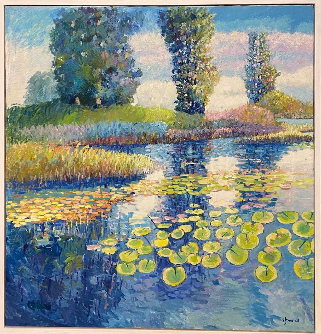 Eugene Maziarz Abstract Painting - Floral Reflections II, original 40 x 38 French impressionist floral landscape