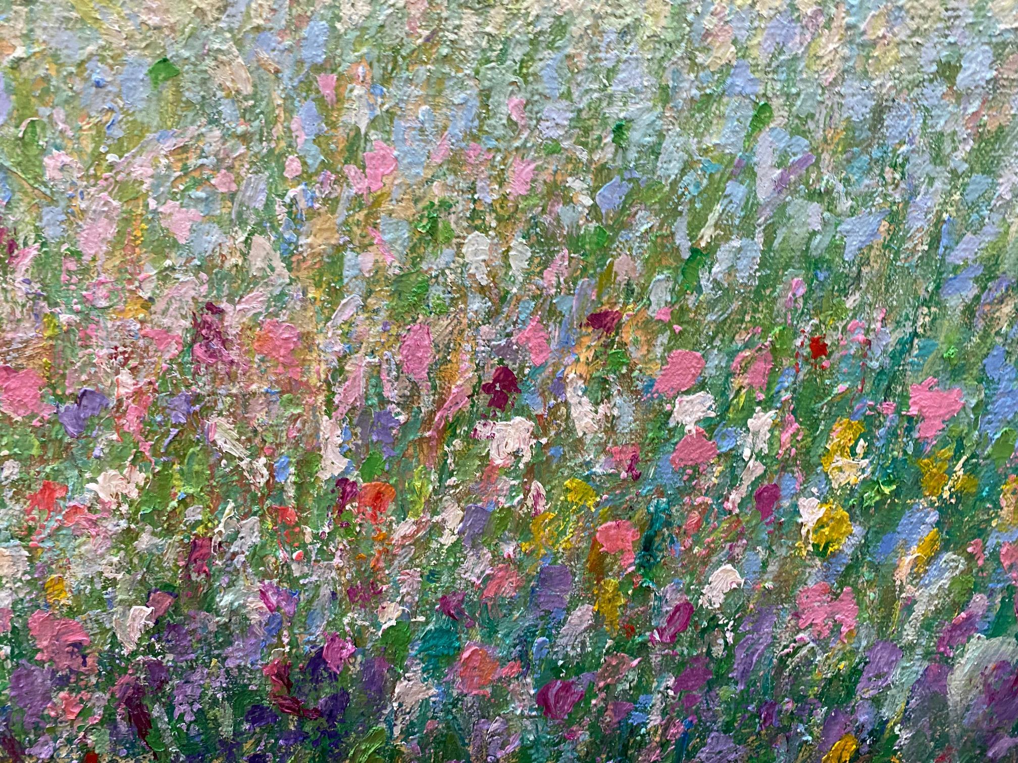 Spring Flowers, original 24x30 impressionist floral landscape - Gray Landscape Painting by Eugene Maziarz