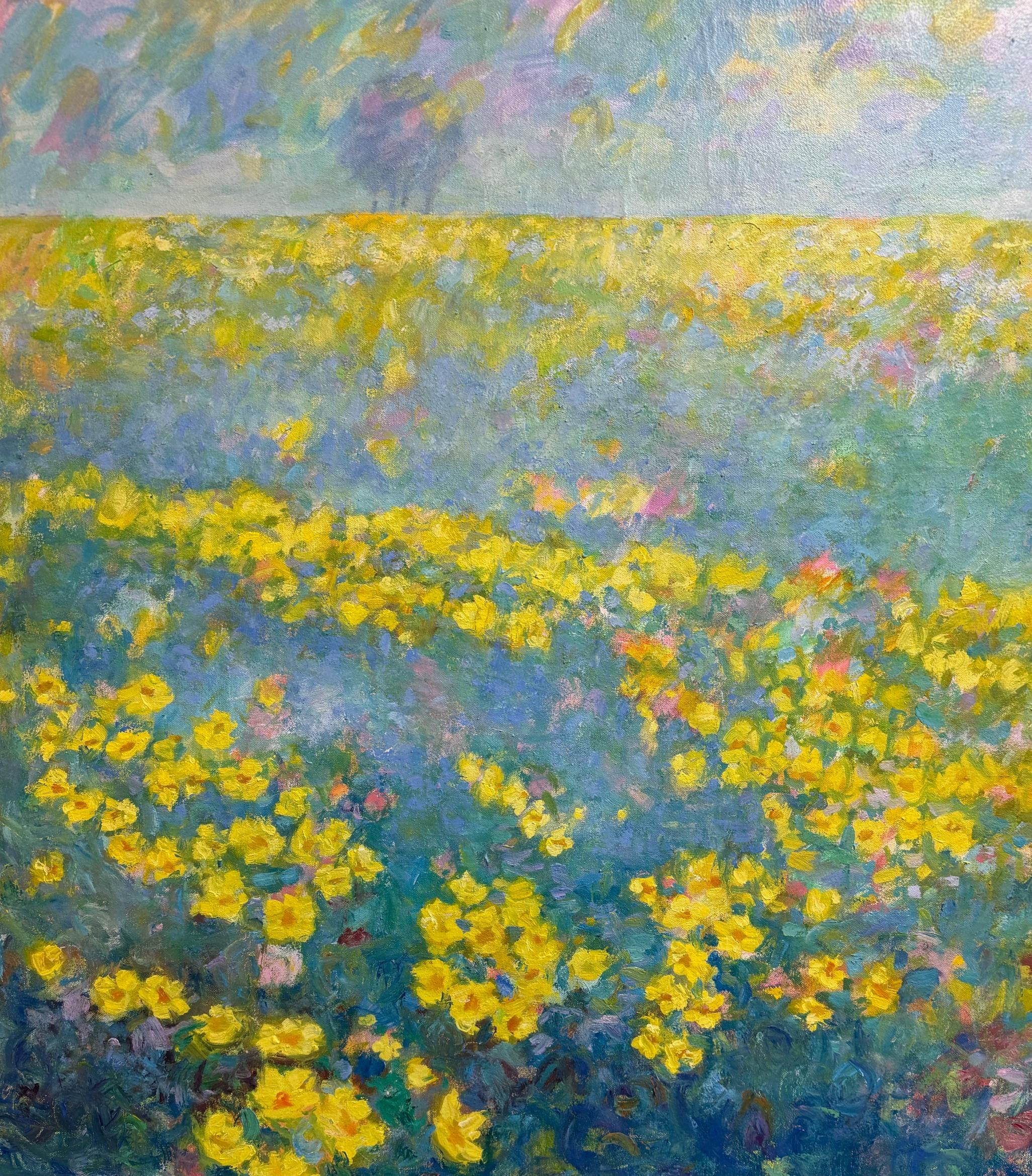 Rayo de sol en la pradera, paisaje expresionista abstracto original de 30x40 - Painting Expresionismo abstracto de Eugene Maziarz