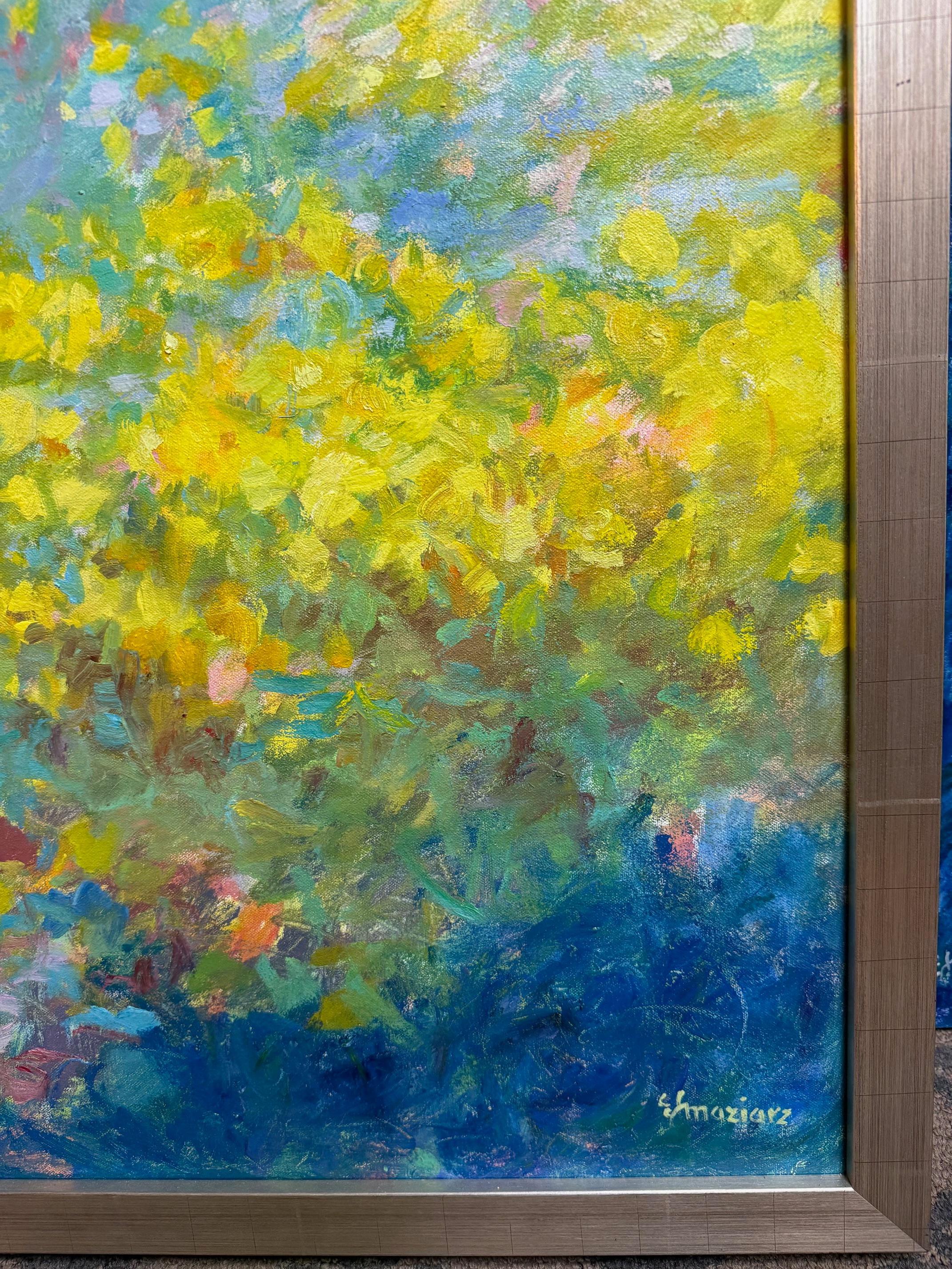 Rayo de sol en la pradera, paisaje expresionista abstracto original de 30x40 en venta 2