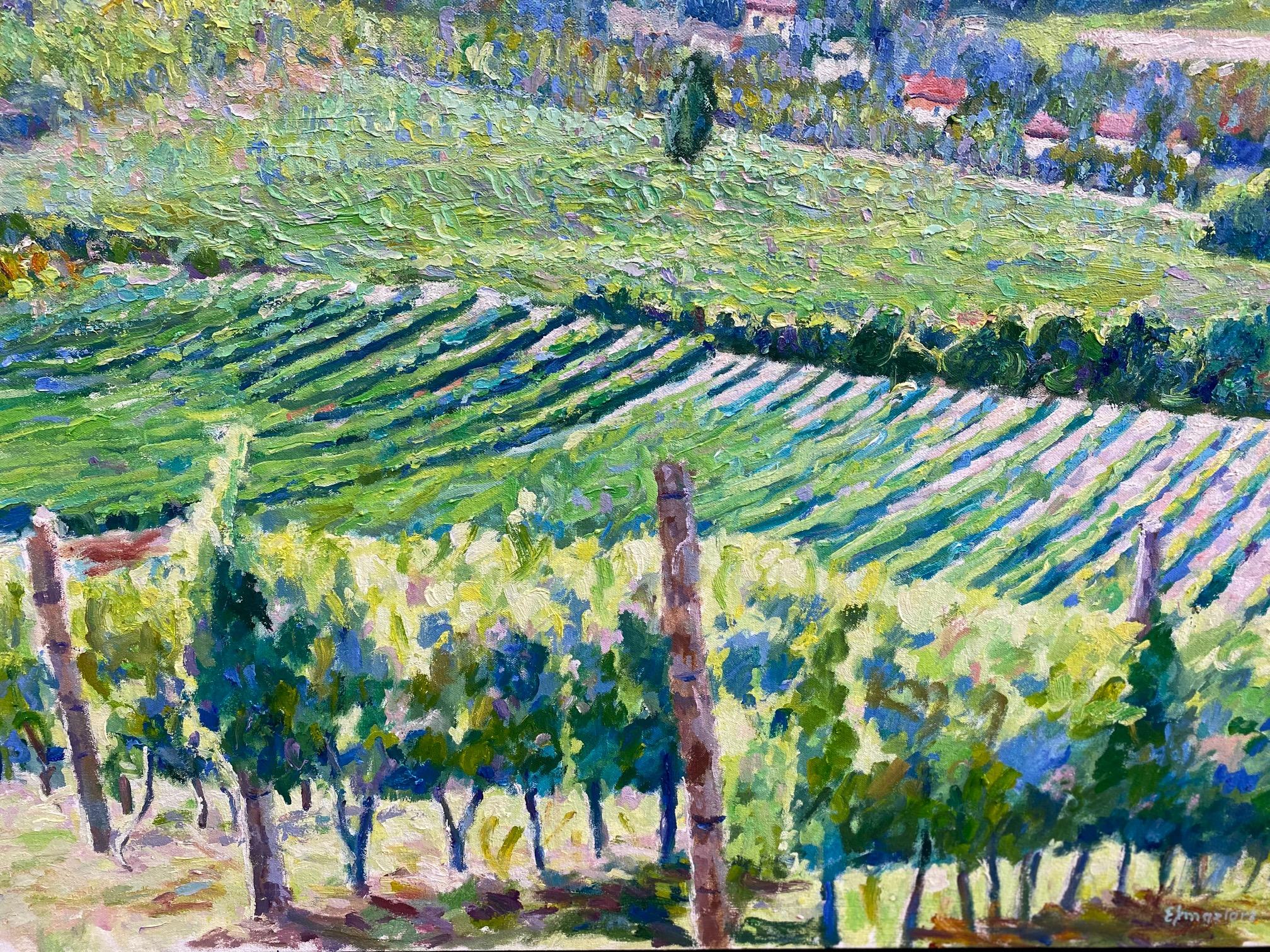 The Vineyards of Sonoma, Californie, paysage impressionniste original 24x36 - Impressionnisme Painting par Eugene Maziarz