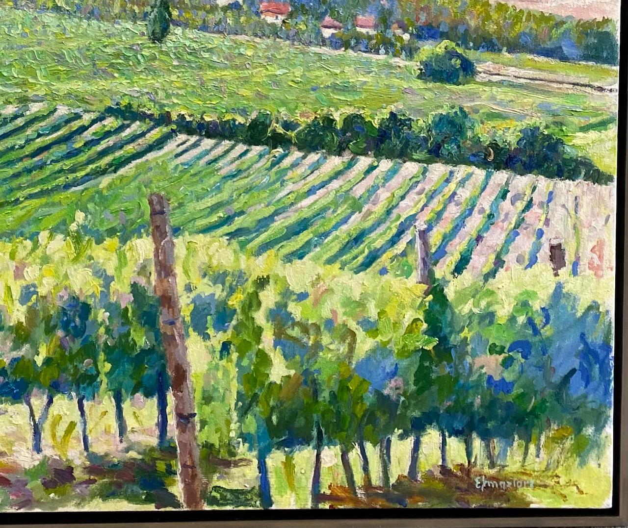 This original impressionist landscape captures the beauty and charm that are the vineyards of Sonoma, California.  An  international stomping round of wine collectors and wine enthusiasts alike, you can feel the grapes about to burst and nourish the