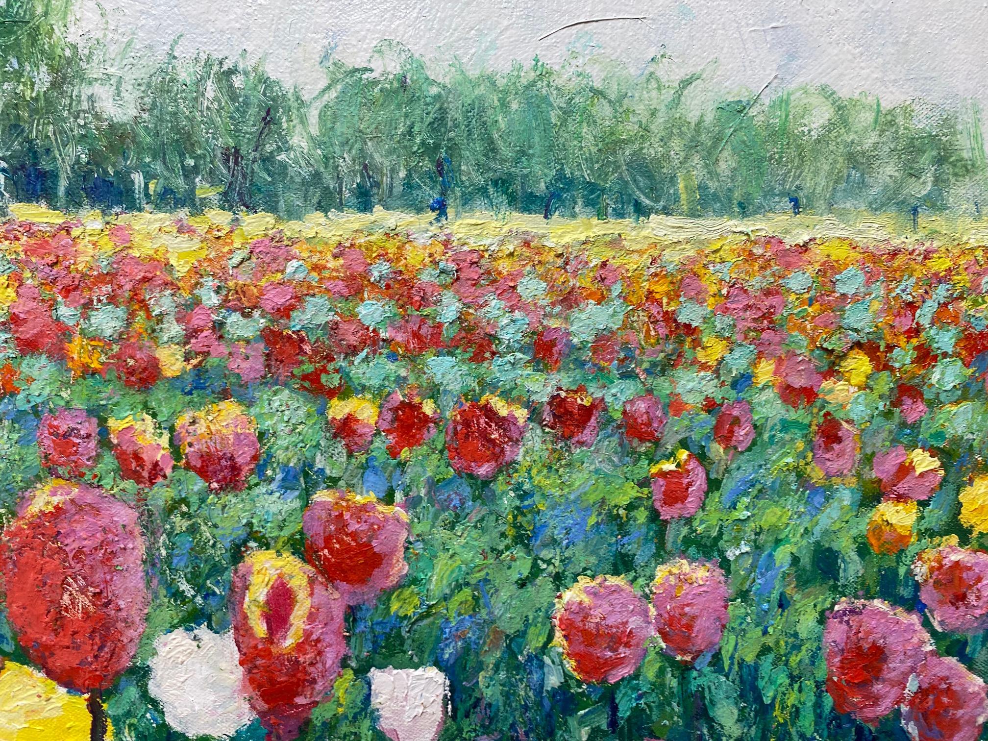 Tulips from Heaven, original 40x30 contemporary expressionist floral landscape - Contemporary Painting by Eugene Maziarz