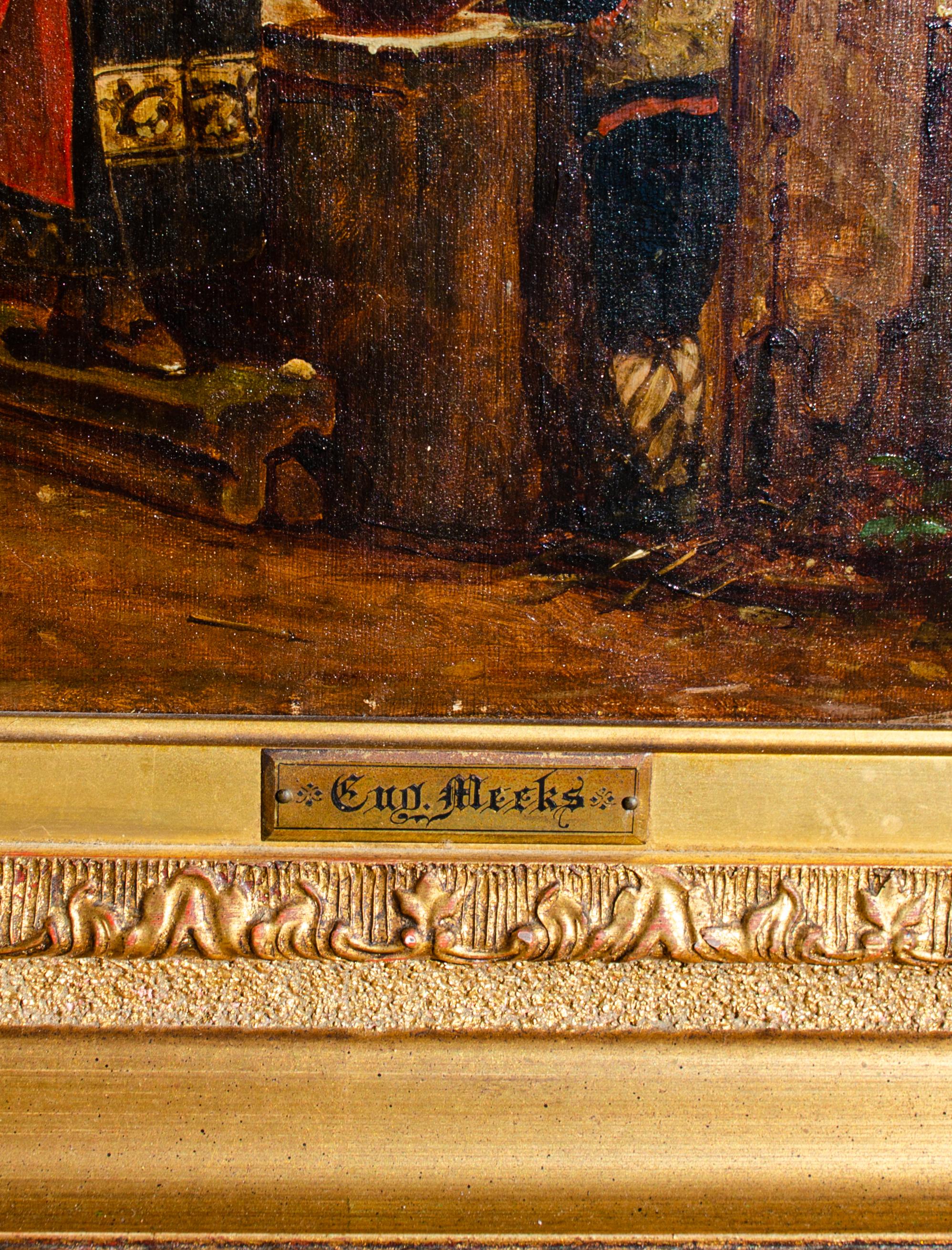 Peinture à l'huile anglaise d'Eugène Meeks représentant une femme dans un tableau intitulé « Roma », daté de 1871 - Réalisme américain Painting par eugene meeks