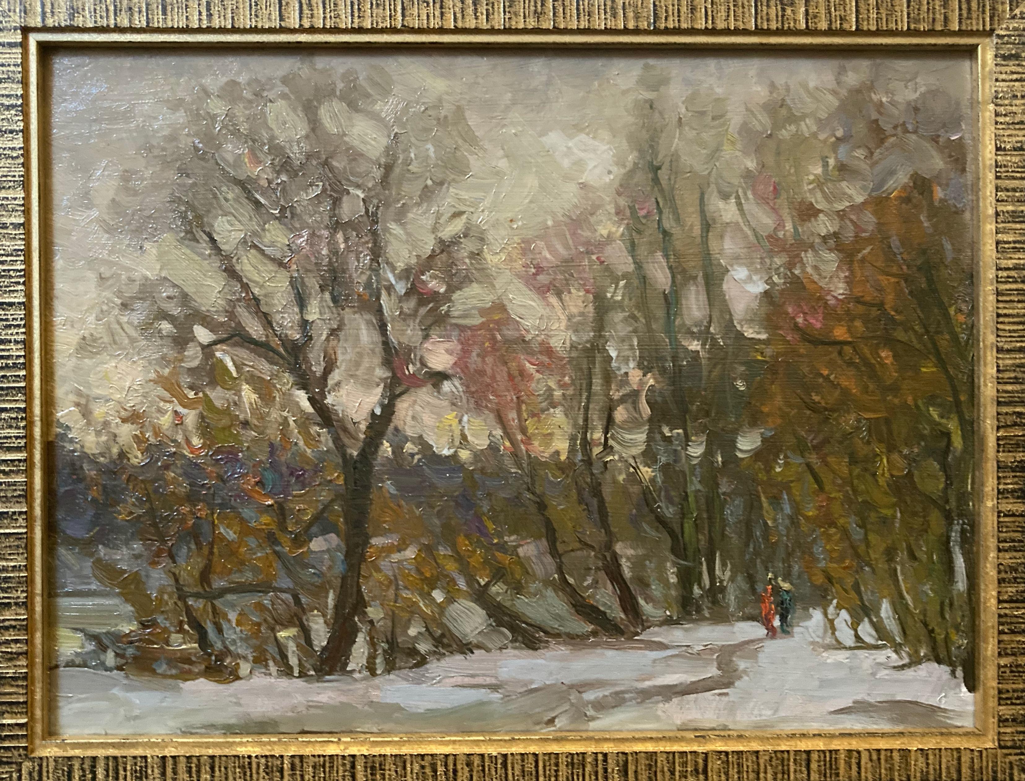 Eugene Moiseev Landscape Painting - Winter Landscape (Framed Late 20th Century Modern Impressionist Painting)