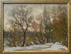 Vintage Winter Landscape (Framed Late 20th Century Modern Impressionist Painting)