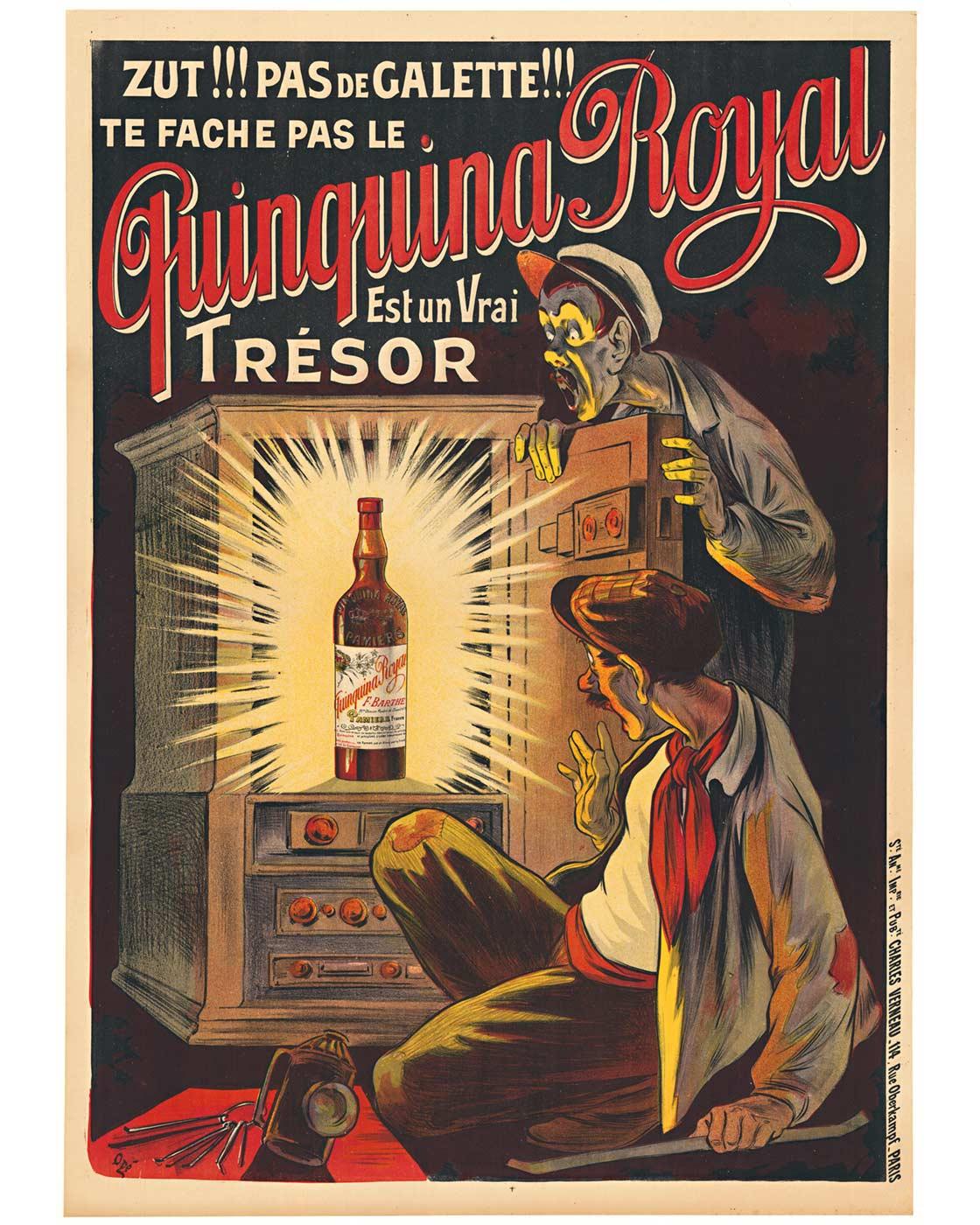 Quinquina Royal Est un vrai trésor.   Affiche originale de Quinquina Royal, ancienne affiche de liqueur française.  Artiste :  Eugène Oge.   Taille :  38.75