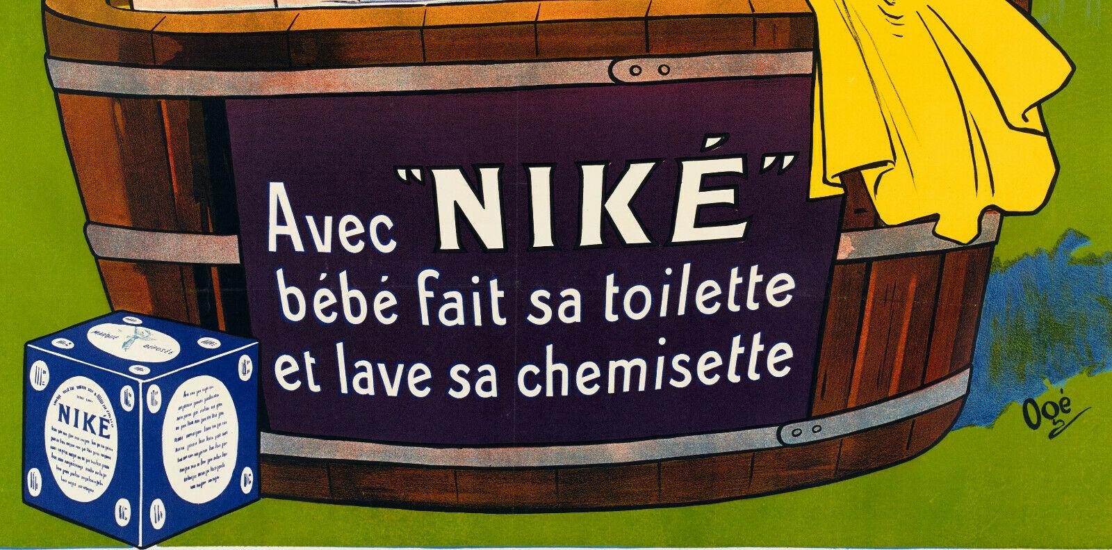 Français Eugene Oge, Affiche vintage d'origine, Nike Soap Bulles-Linge-Baby-Xxe en vente