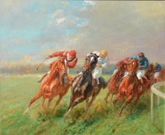 Equestrian painting by Eugene Pechaubes, titled "The Horse Race"