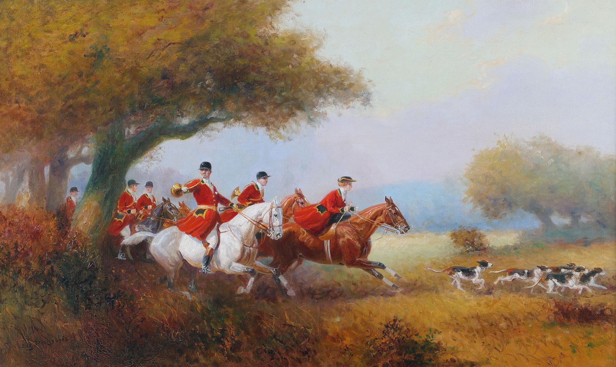 Huntsmen and Hounds on the Hunt - Painting by Eugene Pechaubes