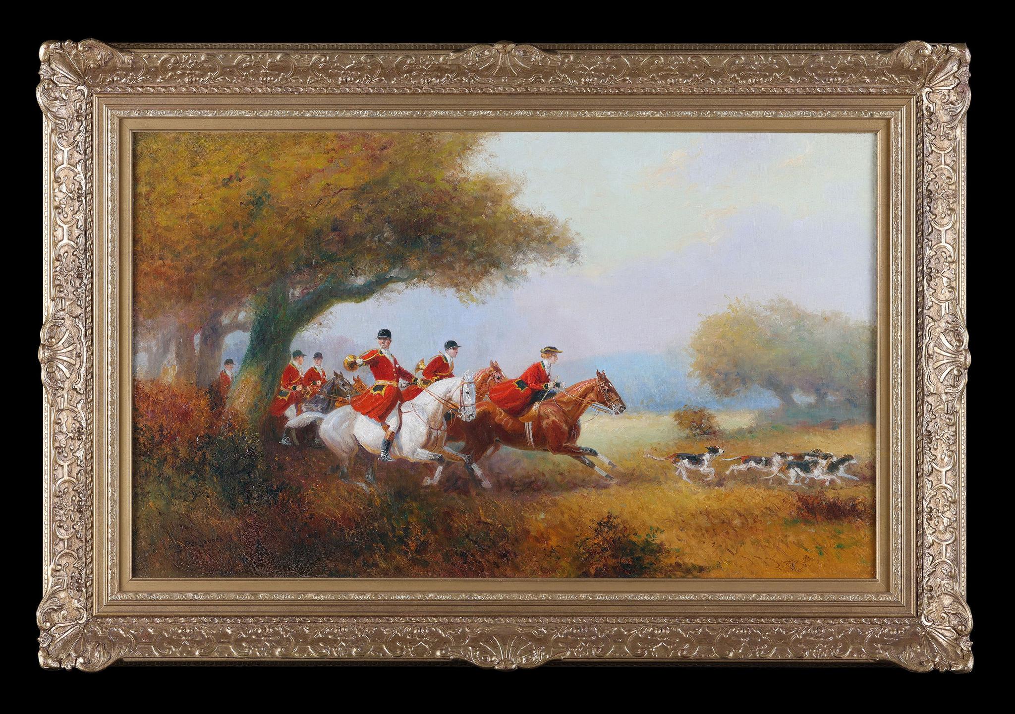 Eugene Pechaubes Animal Painting - Huntsmen and Hounds on the Hunt
