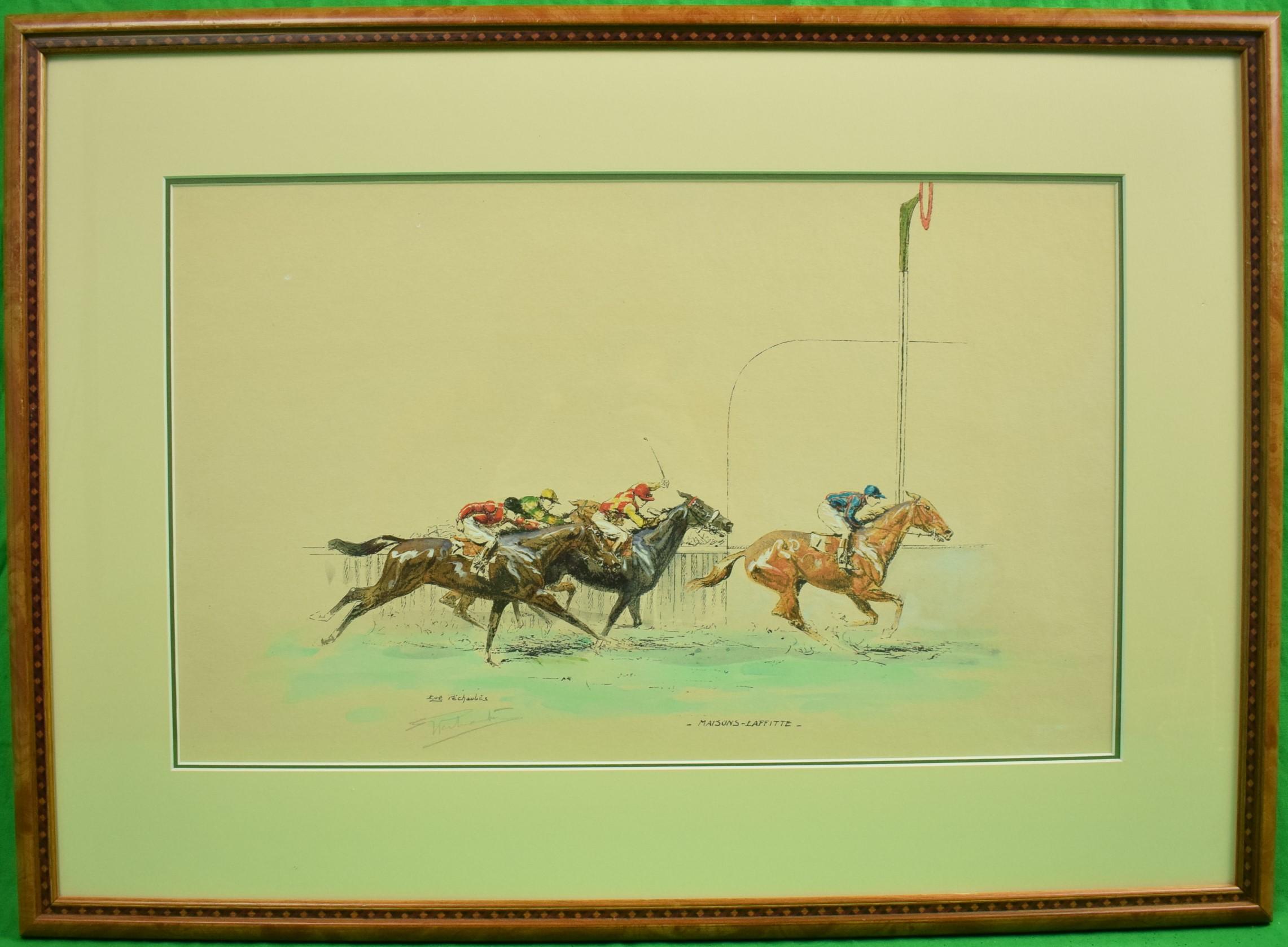 Classica lastra colorata a mano di Eugene Pechaubes (1890-1967) firmata a matita (LL) e intitolata: 'Maison-Laffitte'.

Dimensioni dell'arte: 11 "H. x 18 "L.

Dimensioni della cornice: 18" H. x 24" L.

Litografia colorata a mano

L'Hippodrome de
