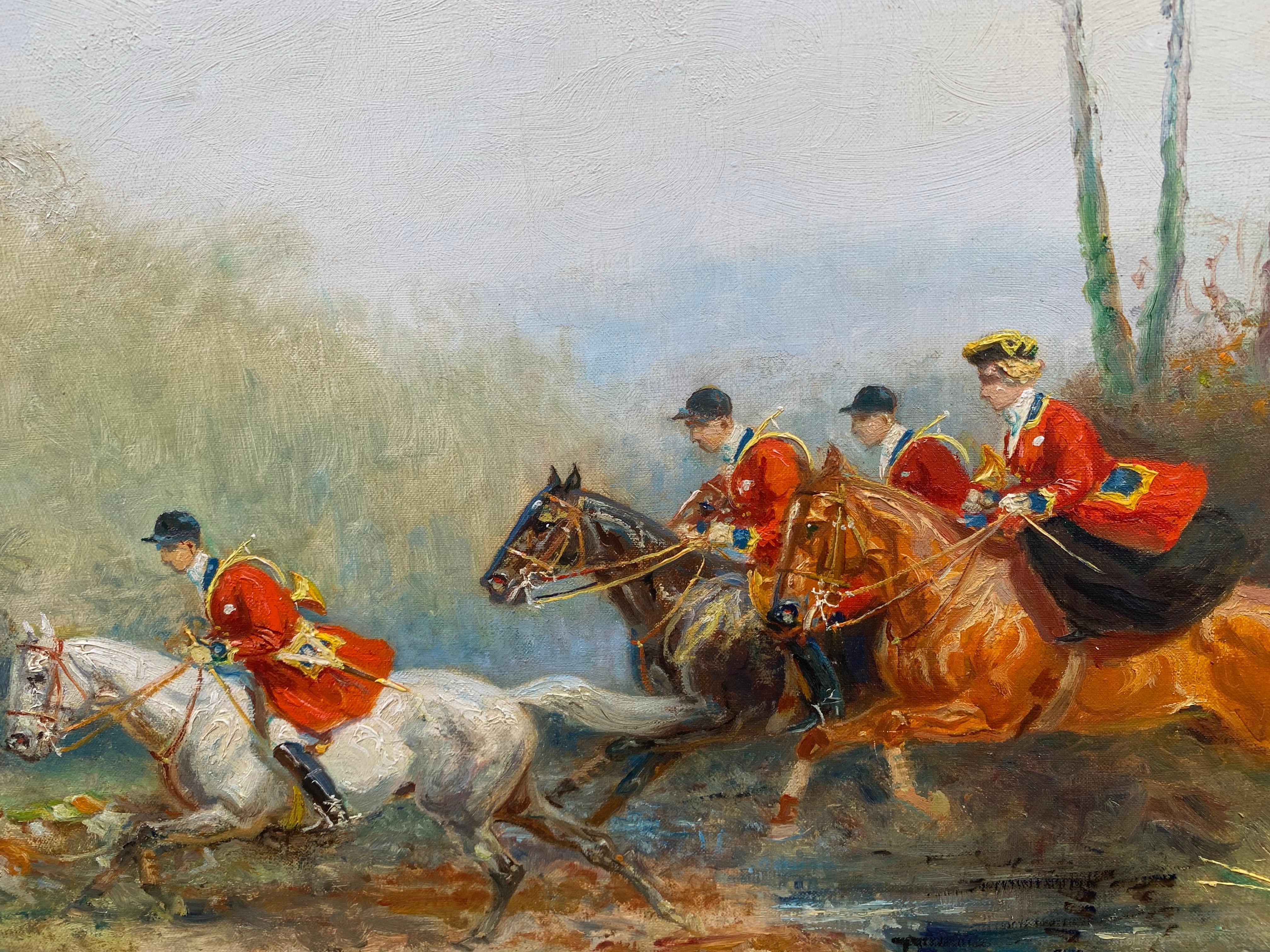 Oil on canvas representing a hunting.

Signed bottom right E. Pechaubes.

Eugène Pechaubes (1890-1967). French school XXth century.
He mainly painted horses and horce racing.

Within a mahogany frame.

Dimensions : 
Without frame : 46 cm ( 18.1