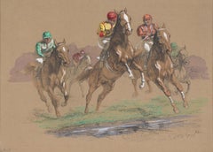 Corsa di cavalli - Litografia colorata a mano in guazzo