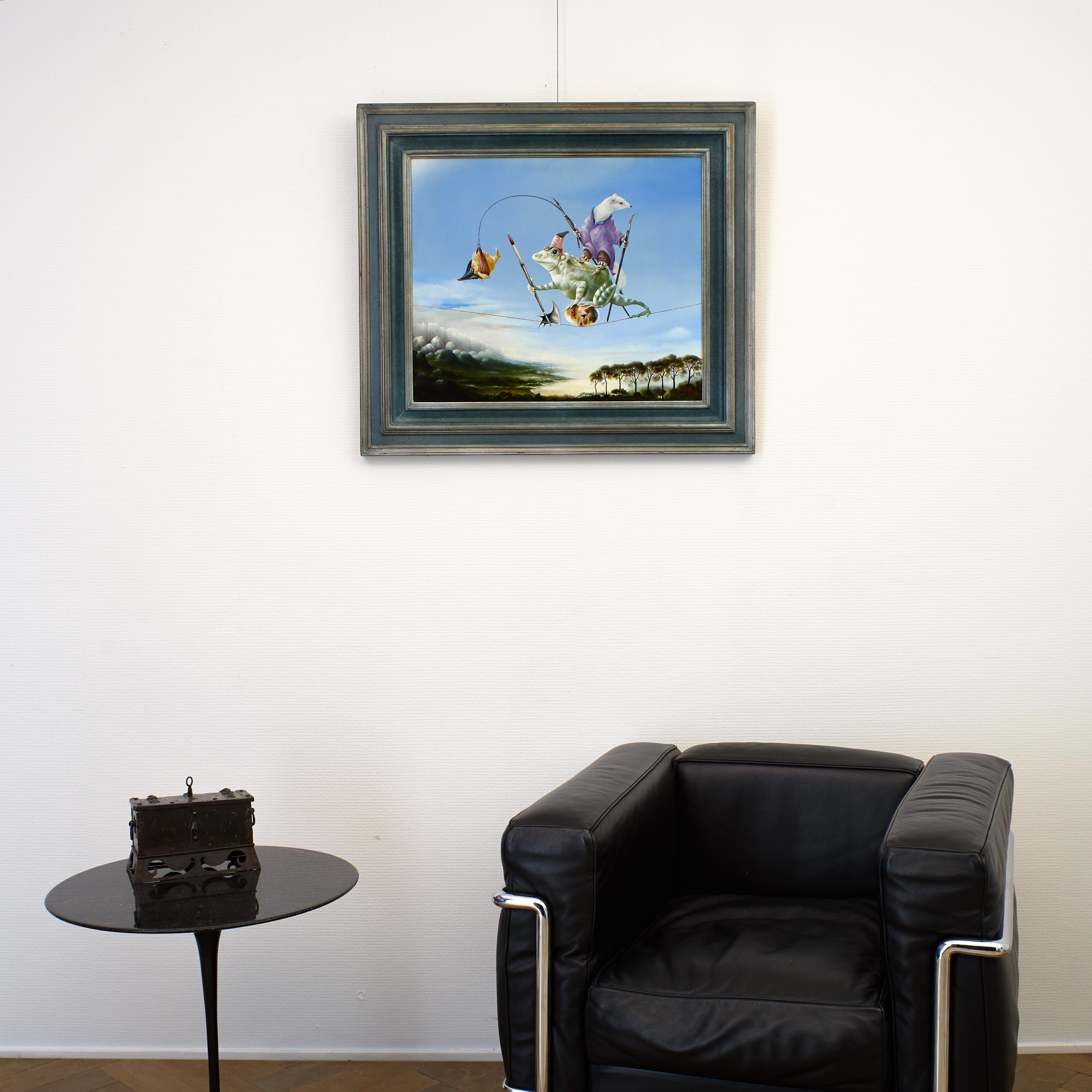 The guarding of the painting egg - Surrealist Painting by Eugene Peters