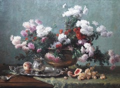 Chrysanthemums in Urn - French 19th Century still life floral art oil painting