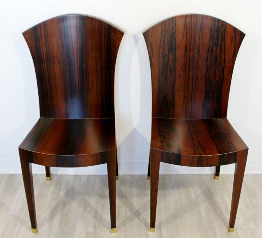 For your consideration is a phenomenal set of twelve side dining chairs, made of coromandel wood, attributed to Eugene Printz, circa the 1920s. In very good antique condition, with some chips and warps. Dimensions are 38.75
