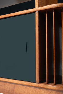 Eugène Printz, Bookcase in Solid Walnut and Black Opal Glass, circa 1935