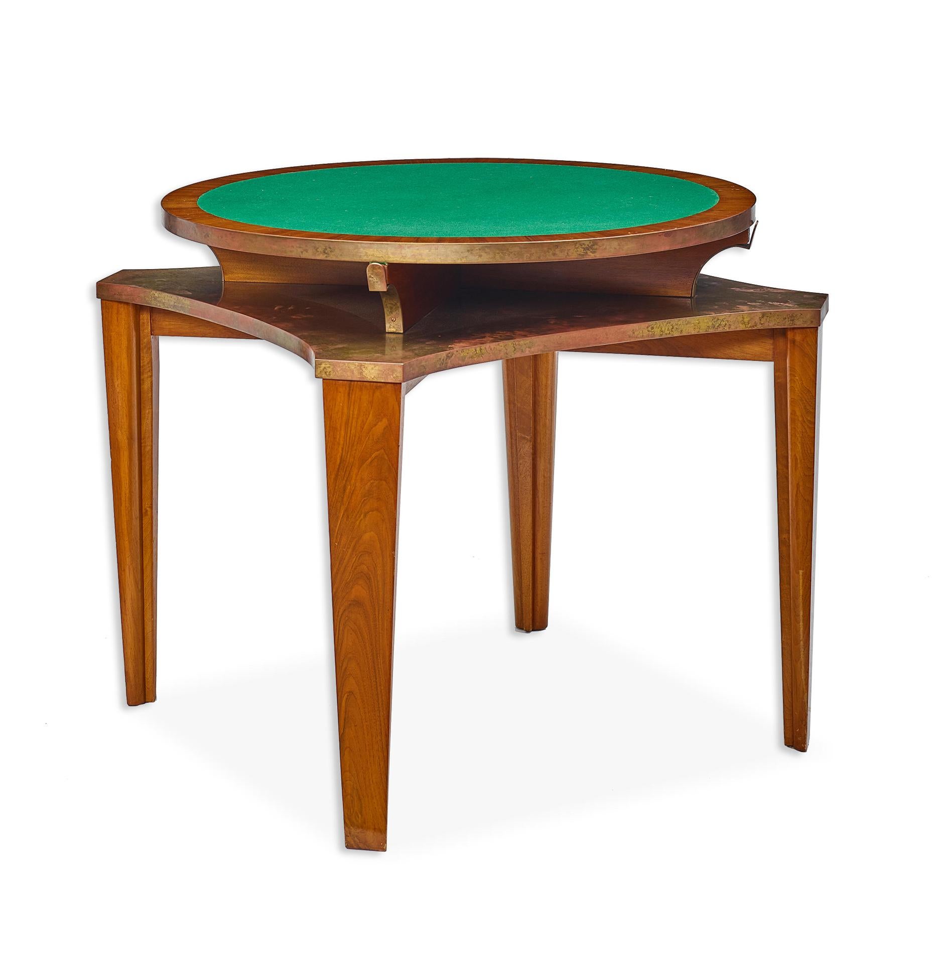 French Eugene PRINTZ - Rare game table with a oxidized brass top. For Sale