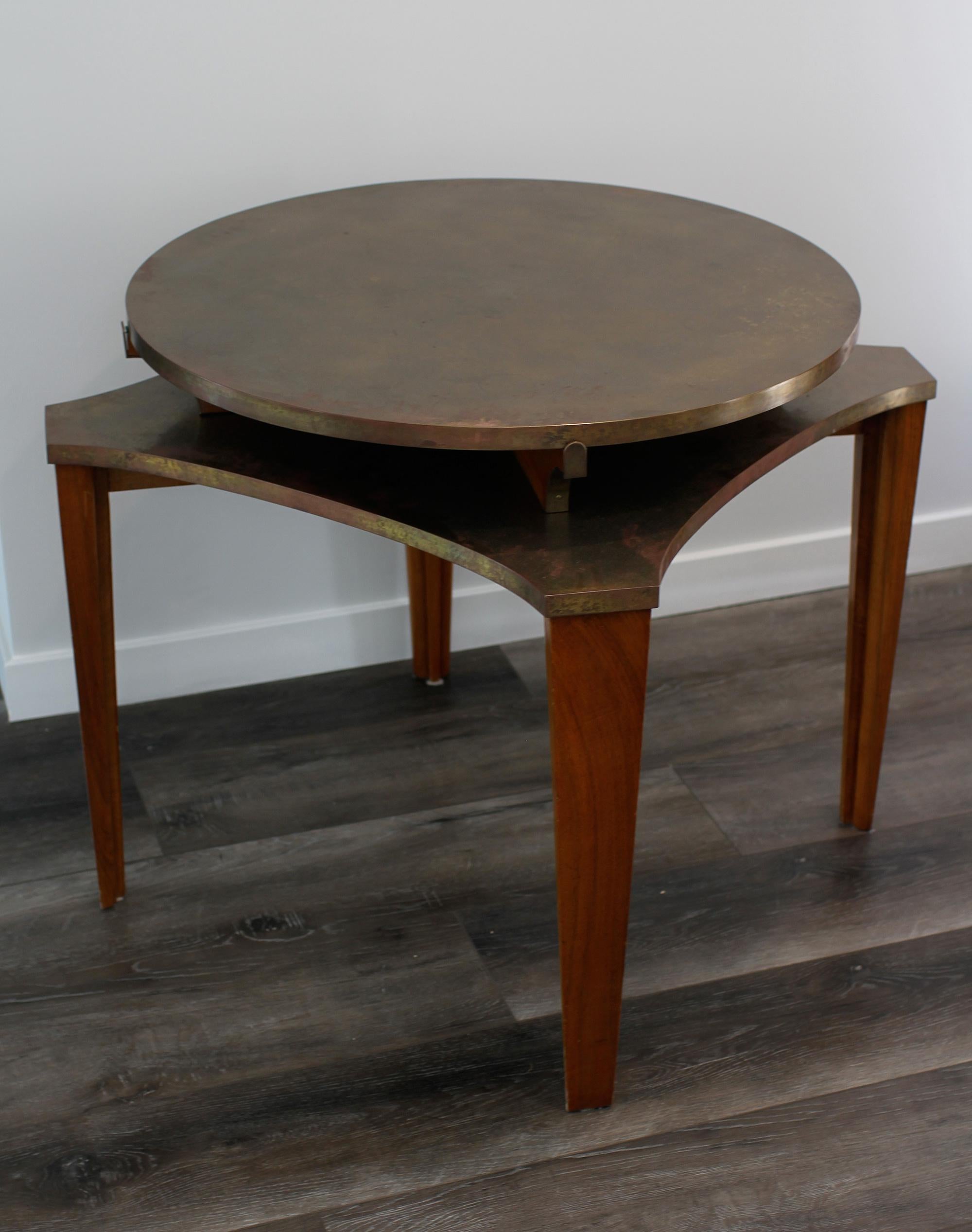 Eugene PRINTZ - Rare game table with a oxidized brass top. In Good Condition In Encino, CA