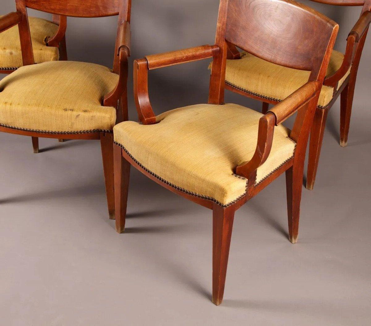 Slovacco Eugène Printz, Set di 4 poltrone a ponte Art Déco in legno di ciliegio Circa 1940 in vendita