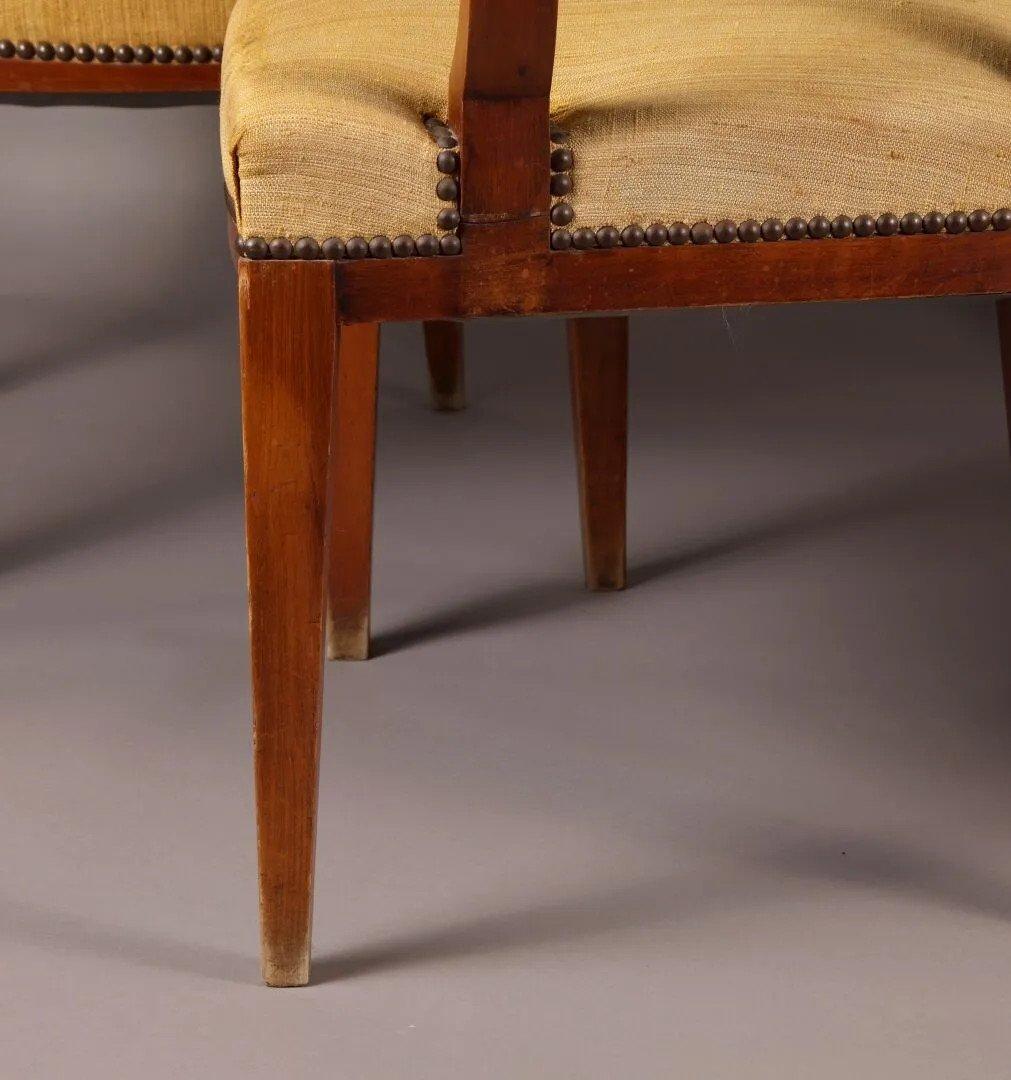 Metà XX secolo Eugène Printz, Set di 4 poltrone a ponte Art Déco in legno di ciliegio Circa 1940 in vendita