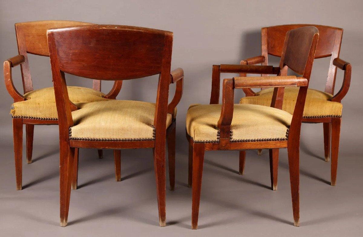 Ciliegio Eugène Printz, Set di 4 poltrone a ponte Art Déco in legno di ciliegio Circa 1940 in vendita