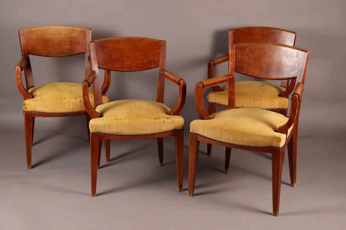 Eugène Printz, Set di 4 poltrone a ponte Art Déco in legno di ciliegio Circa 1940 in vendita 2