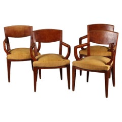 Eugène Printz, Satz von 4 Art-Deco-Brücken-Sesseln aus Kirschholz CIRCA 1940