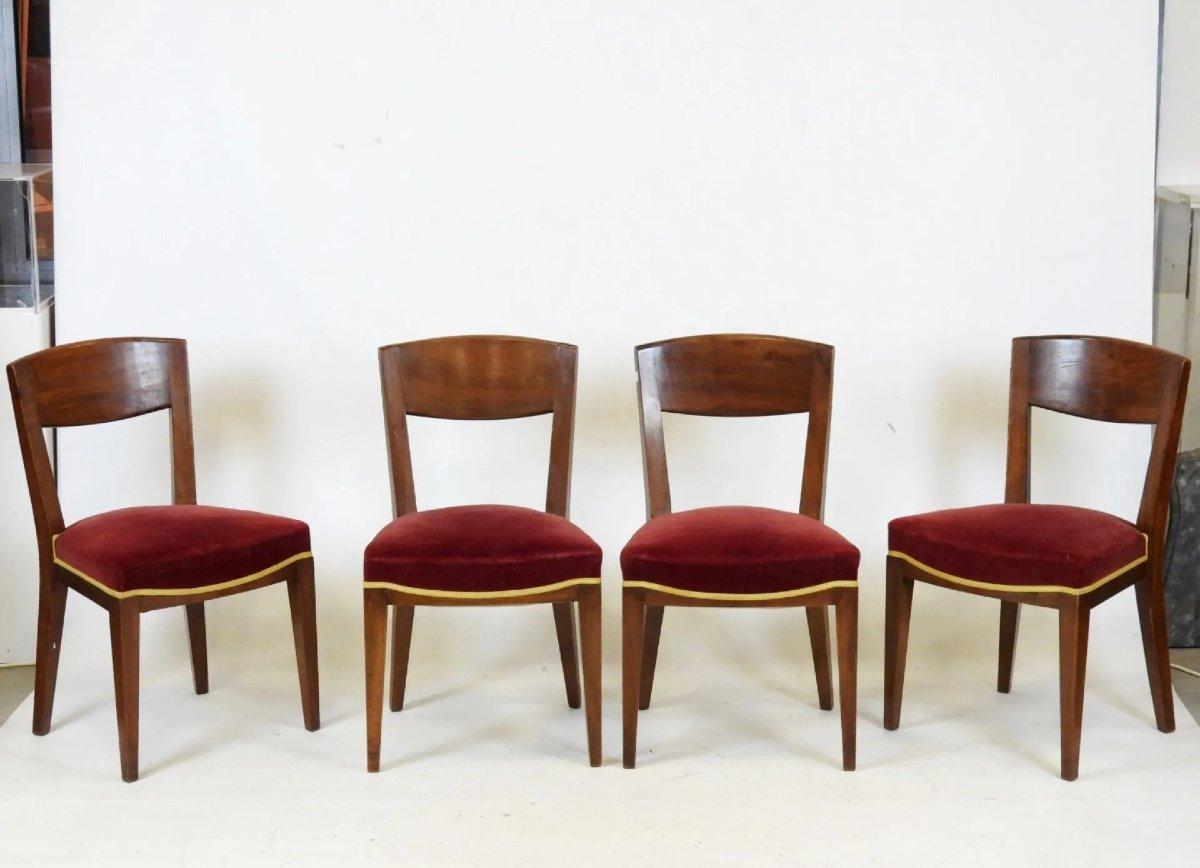 Eugène Printz, Set di 4 sedie Art Deco in ciliegio Circa 1940 In condizioni buone in vendita a Mouscron, WHT