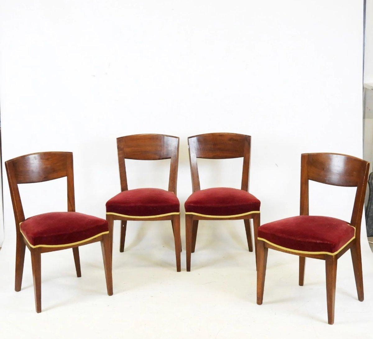 Ciliegio Eugène Printz, Set di 4 sedie Art Deco in ciliegio Circa 1940 in vendita