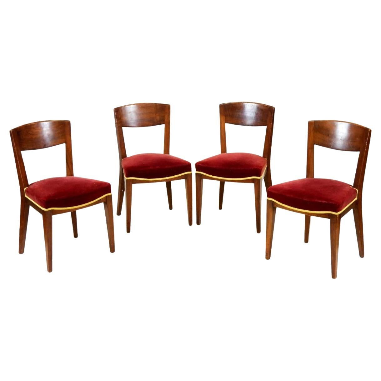 Eugène Printz, Set Of 4 Art Deco Cherrywood Chairs Circa 1940