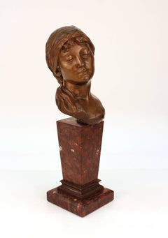 Eugene Rossi Female Bust in Bronze on Marble Base