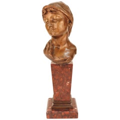 Eugene Rossi Female Bust in Bronze on Marble Base