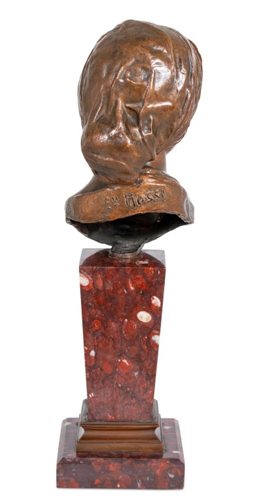 Art Nouveau Eugene Rossi Patinated Bronze and Marble Bust For Sale