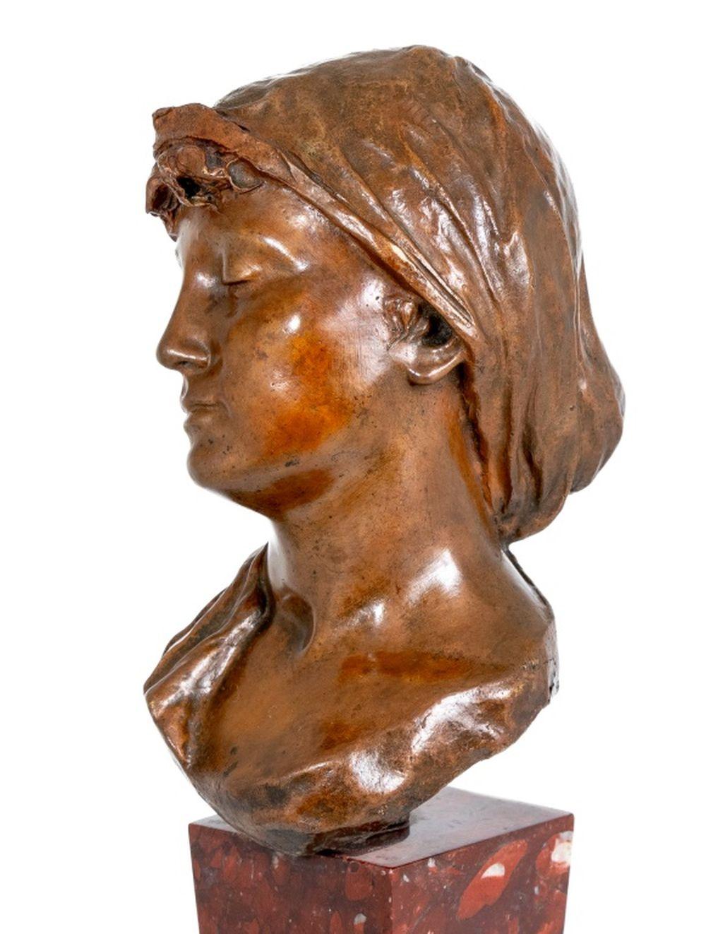 Italian Eugene Rossi Patinated Bronze and Marble Bust For Sale