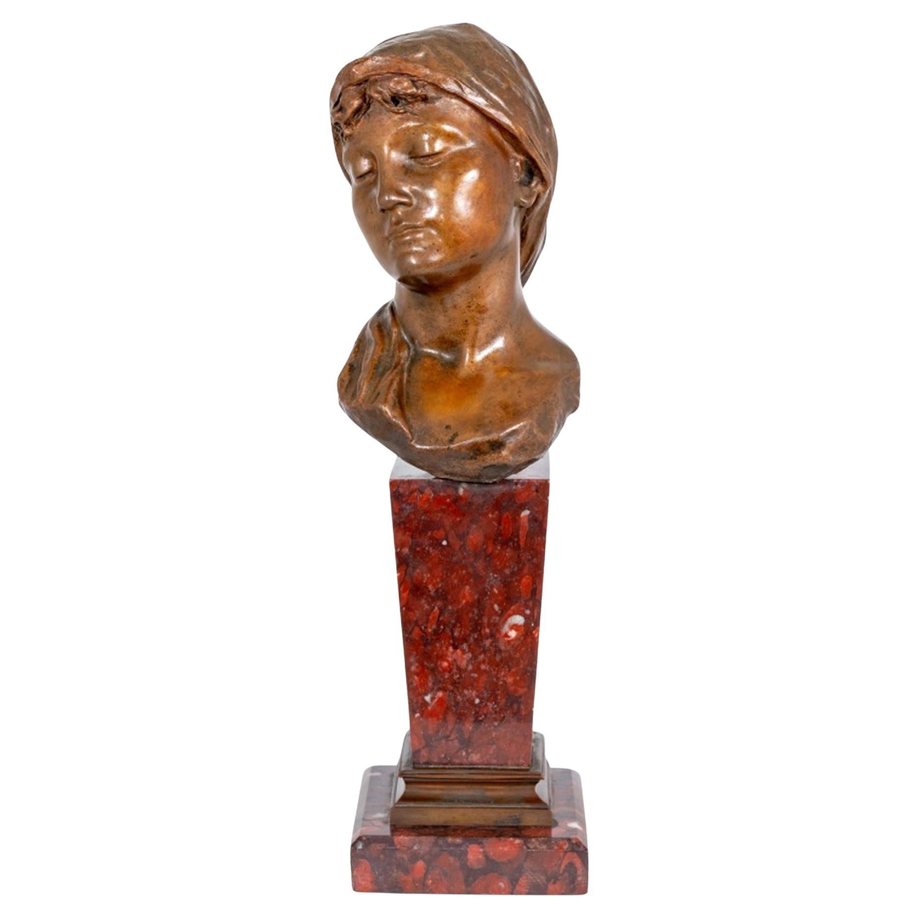 Eugene Rossi Patinated Bronze and Marble Bust For Sale