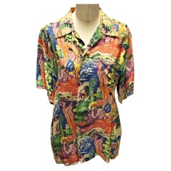 Eugene Savage Feast Hawaiian Mens Large Coconut Button Rayon Shirt by Kamehameha