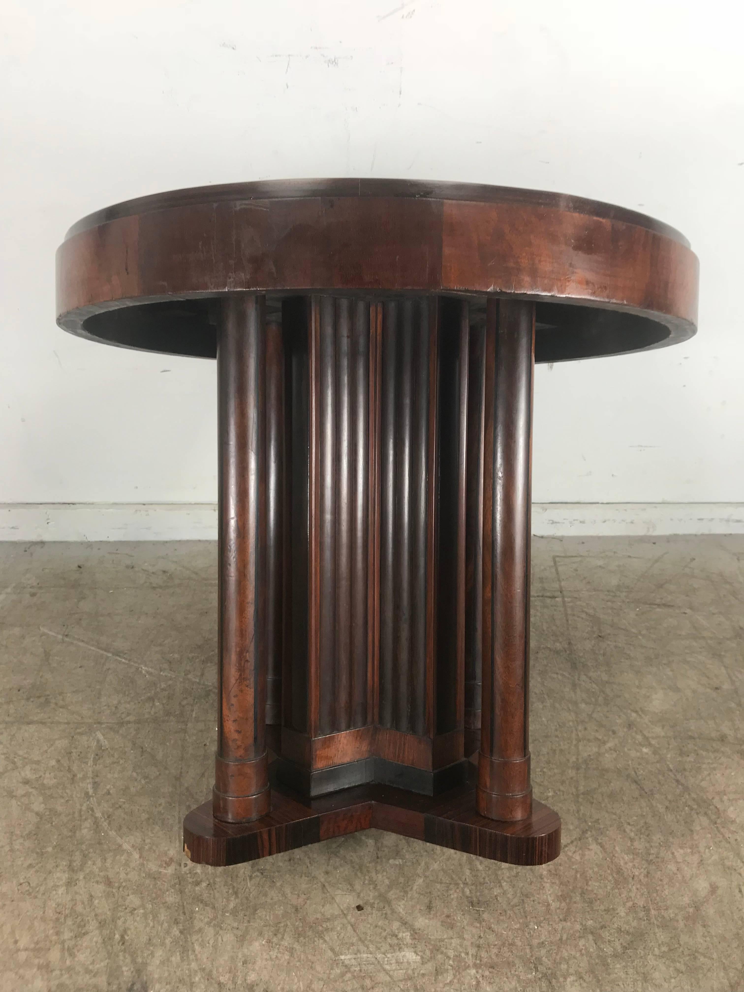 Mid-20th Century Eugene Schoen Art Deco Inlay Rosewood Columned Centre Tables For Sale