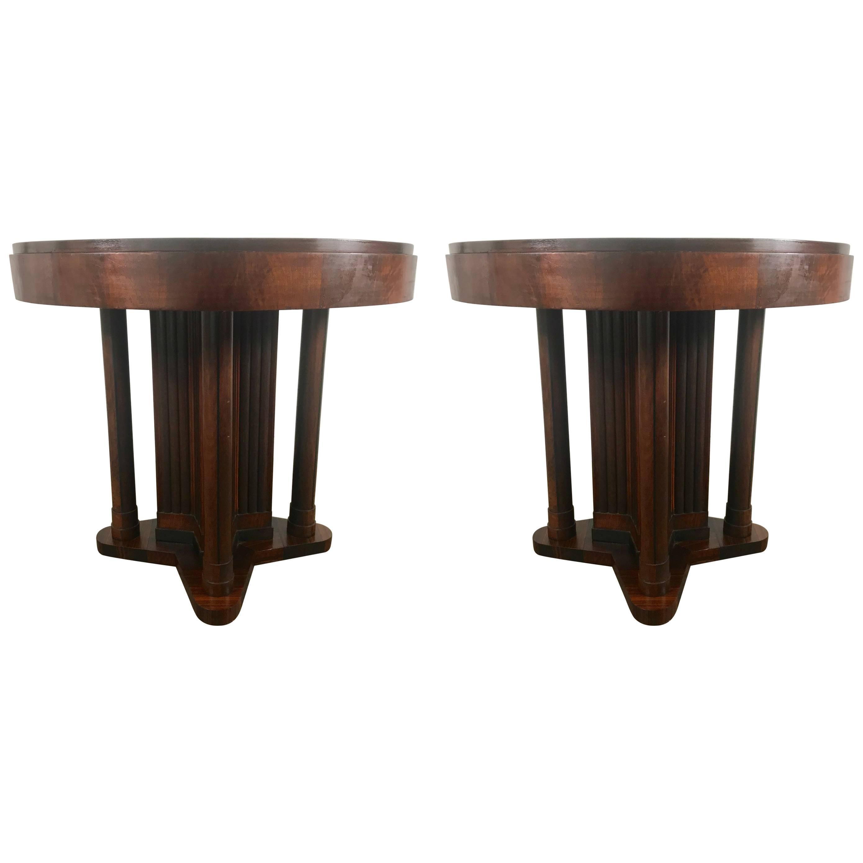 Eugene Schoen Art Deco Inlay Rosewood Columned Centre Tables