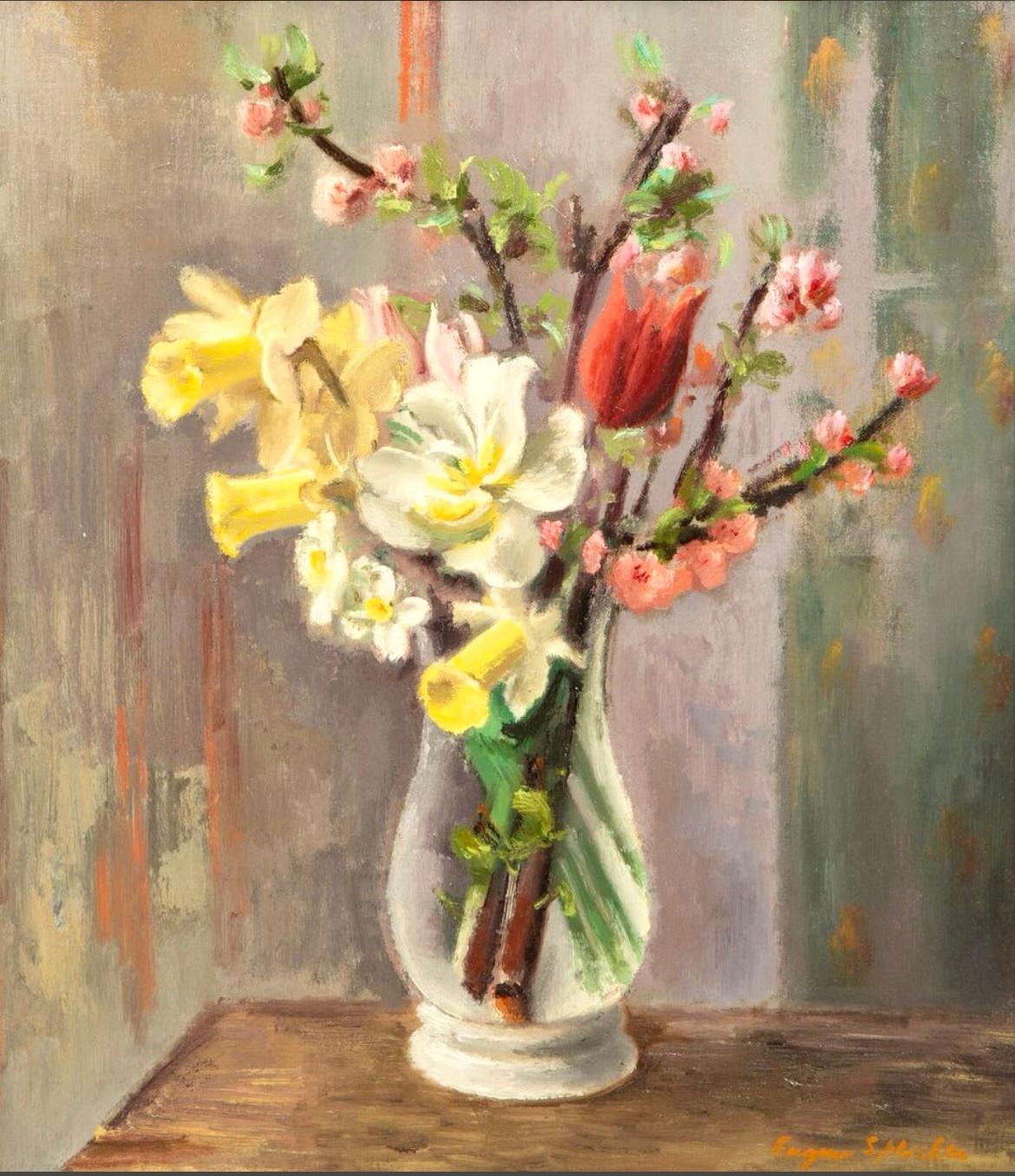 Flores frescas cortadas en un jarrón - Painting de Eugene Speicher