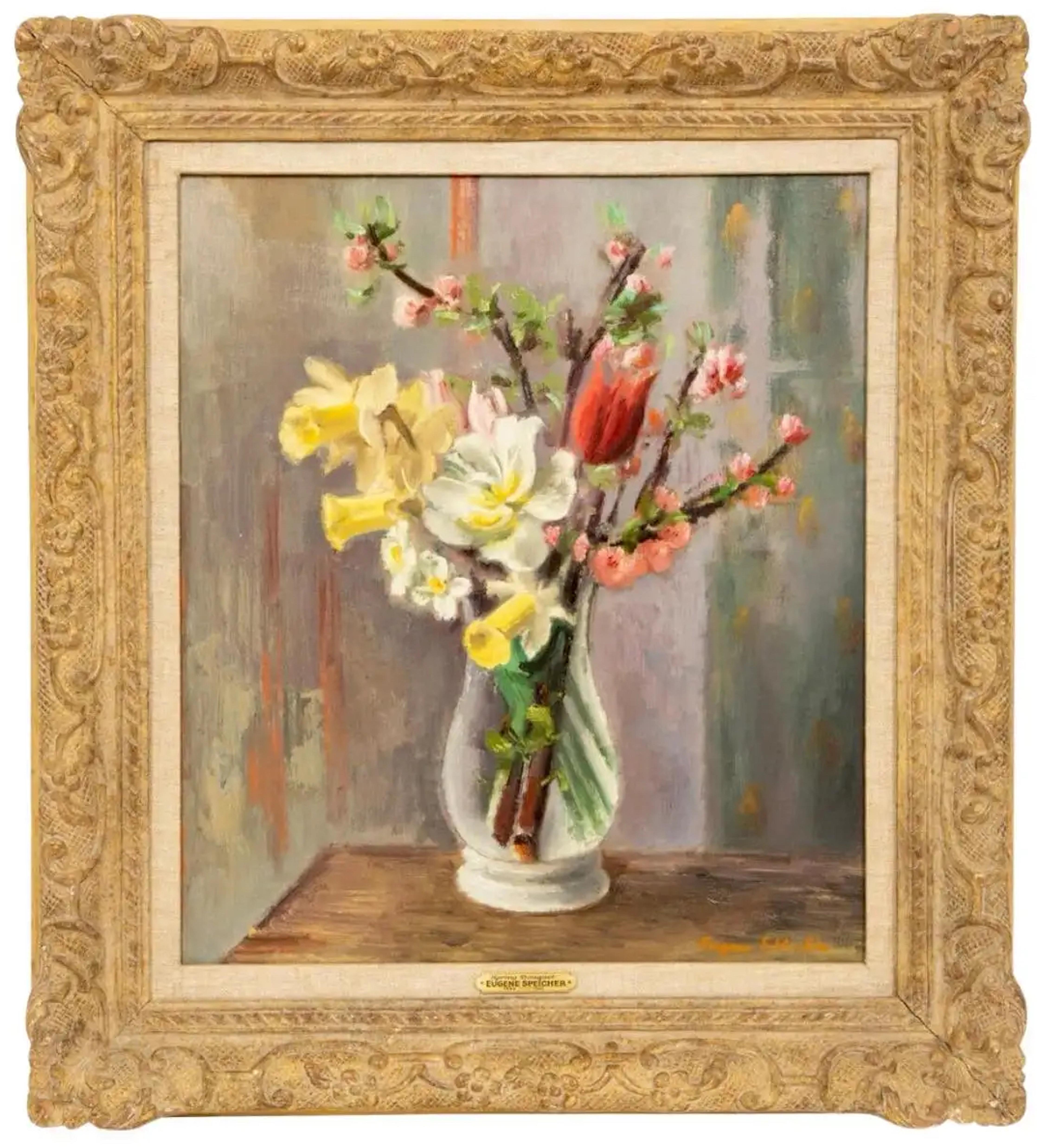 Still-Life Painting de Eugene Speicher - Flores frescas cortadas en un jarrón
