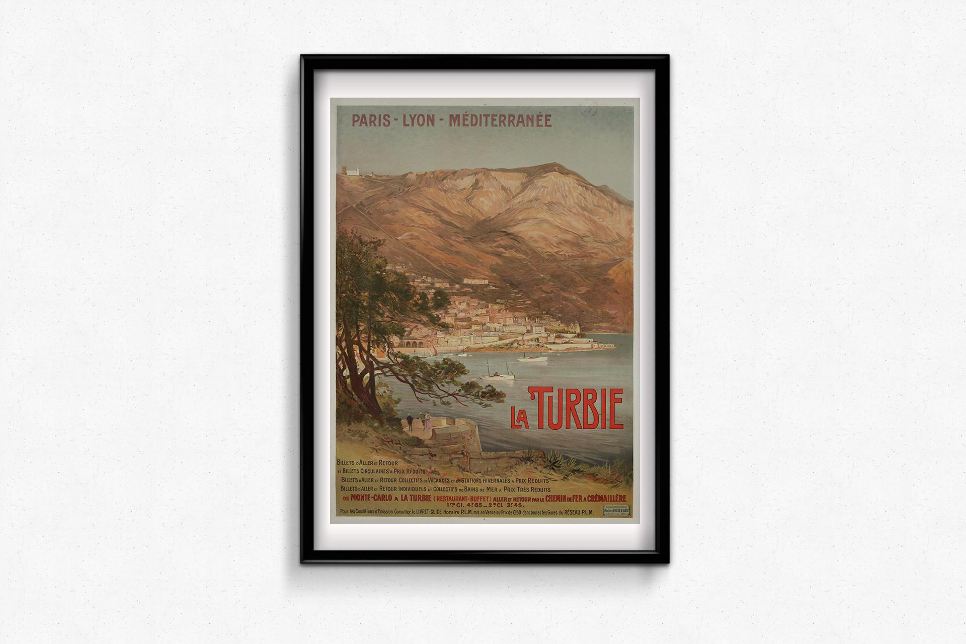 Belle Époque poster by Bourgeois Paris-Lyon-Méditerranée (PLM) railway La Turbie For Sale 1