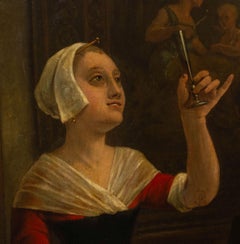Woman in an Interior Scene, Oil on Canvas Mounted on Panel, 19th Century