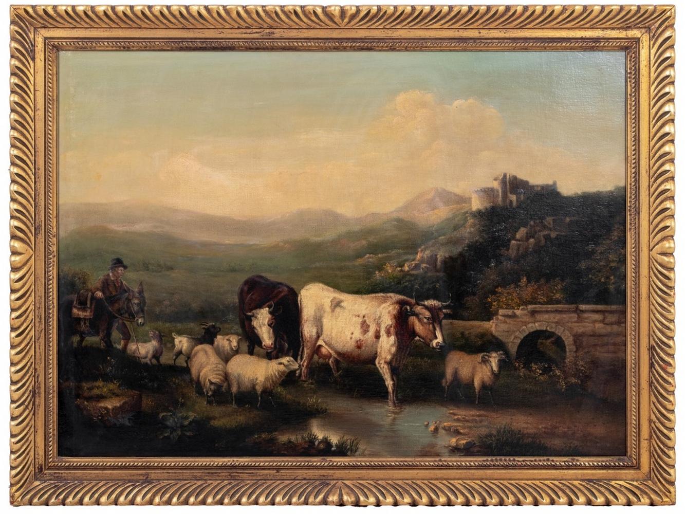 Dopo Eugene Verboeckhoven "Passaggio del ruscello" Olio
