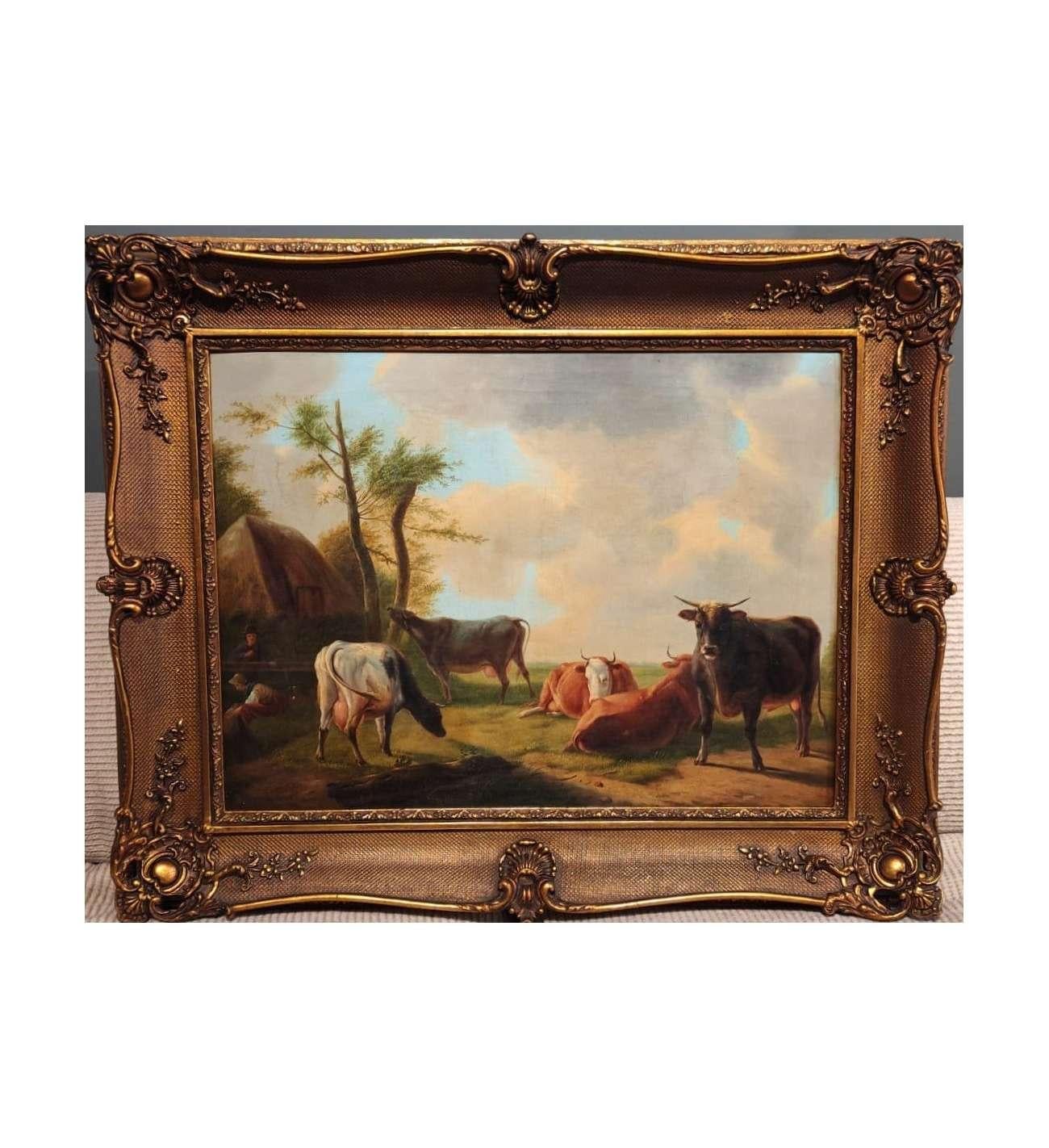 Le mucche nel prato di E. Verboeckhoven - Animal Painting Arancia di Eugène Verboeckhoven