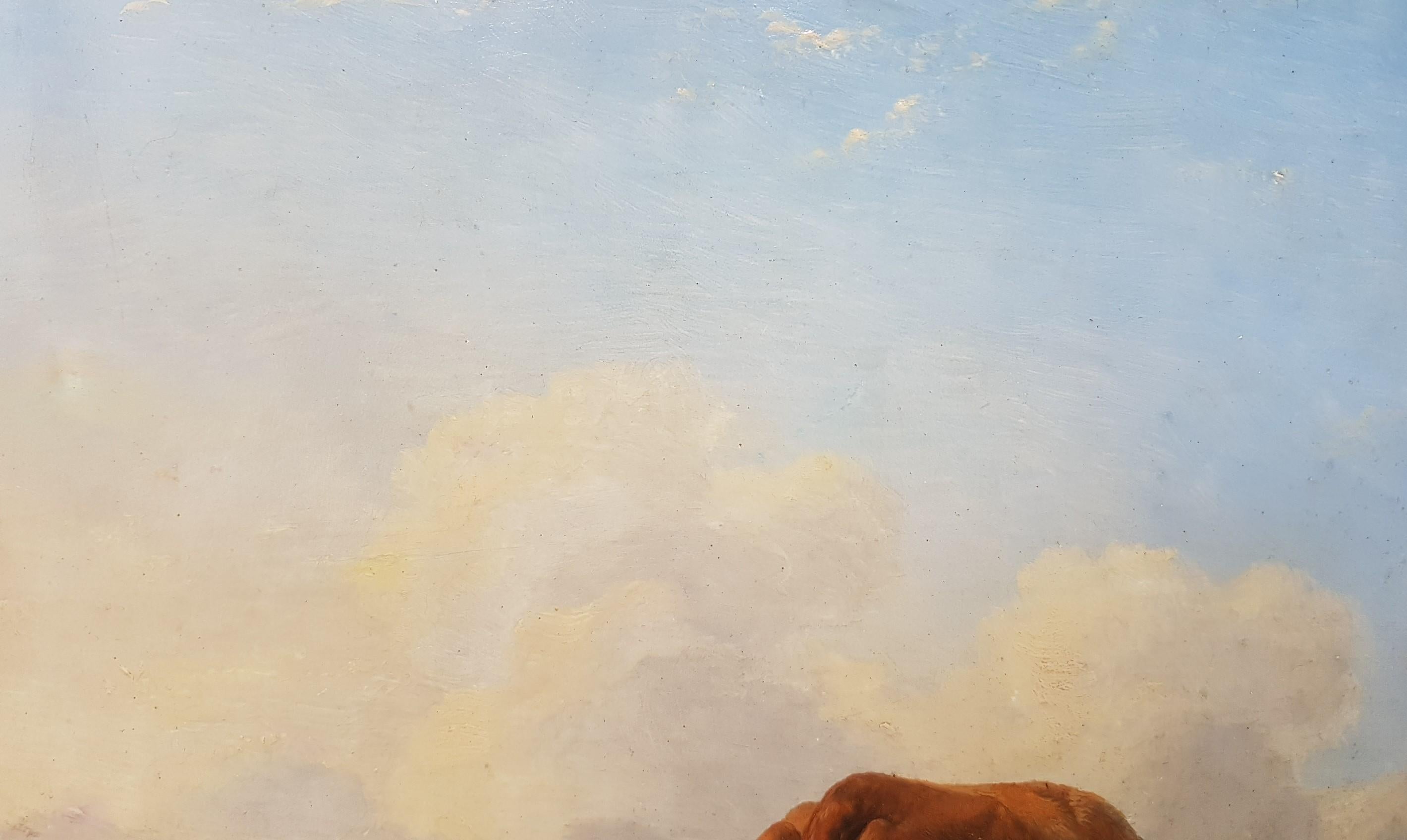 Peinture belge 19e peintre animalier VERBOECKHOVEN boisPaysage vache déesse  - Bleu Landscape Painting par Eugène Verboeckhoven