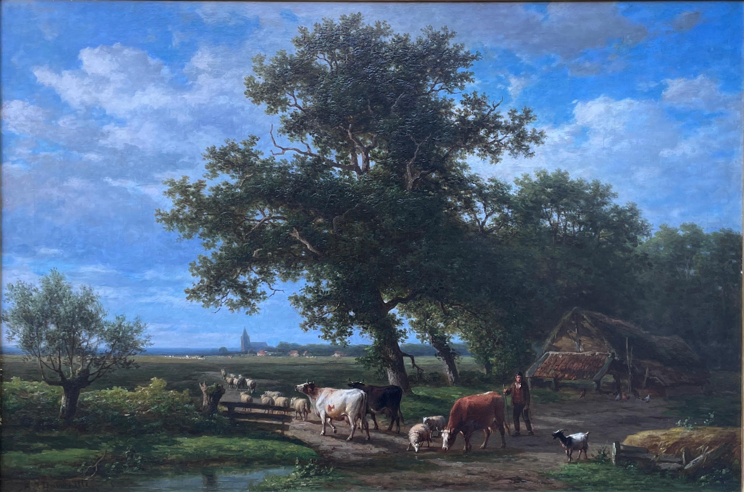 Oil on canvas by Eugene Verboeckhoven (1796-1881) & Alexander Daiwaille (1818-1888) Landscape with cattle & sheep on a farm track.

Signed by both artists.

Canvas size: 22