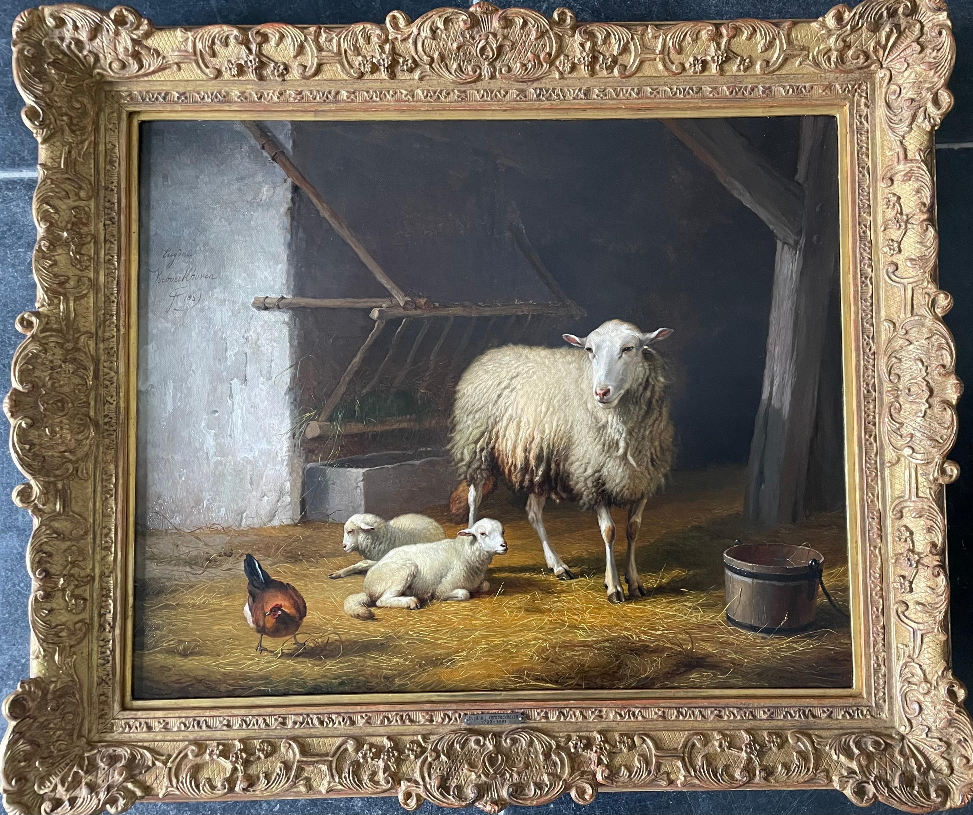 Sheep and a chicken in their stable For Sale 1