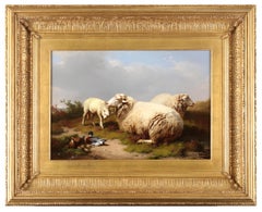 Antique Sheep and ducks resting 